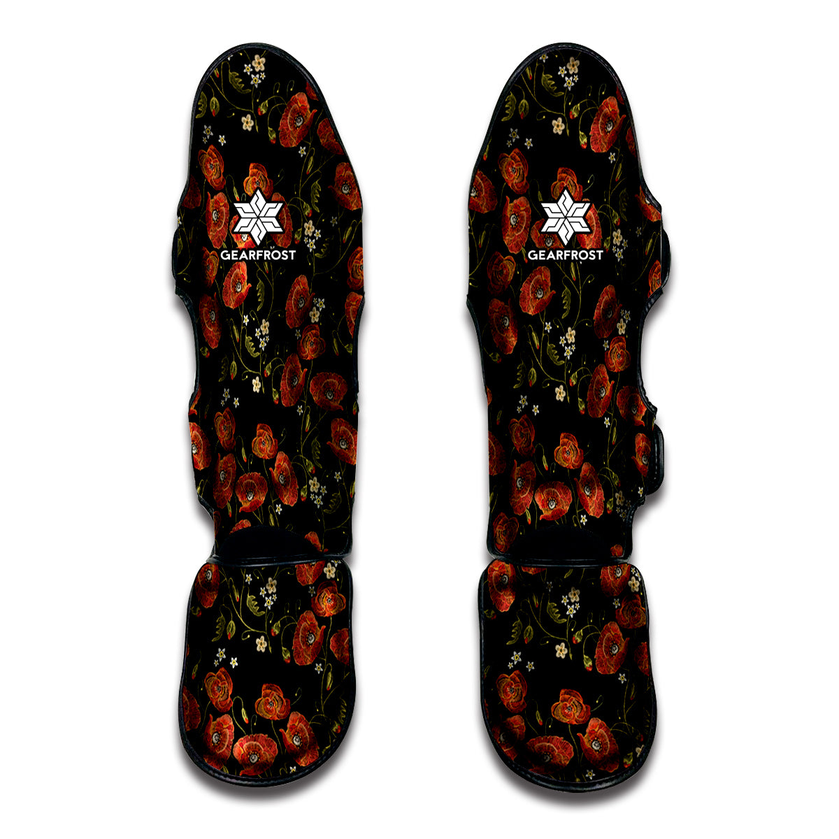 Embroidery Poppy Pattern Print Muay Thai Shin Guards