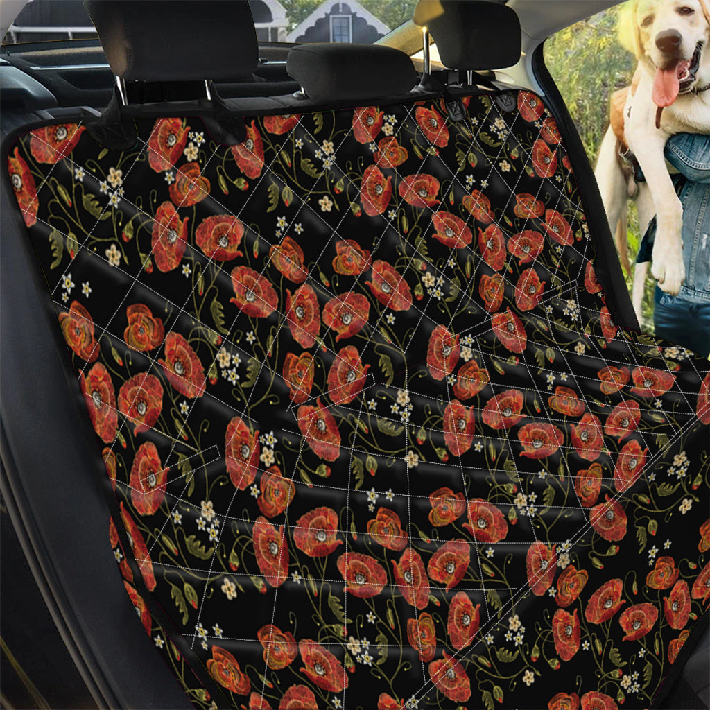 Embroidery Poppy Pattern Print Pet Car Back Seat Cover