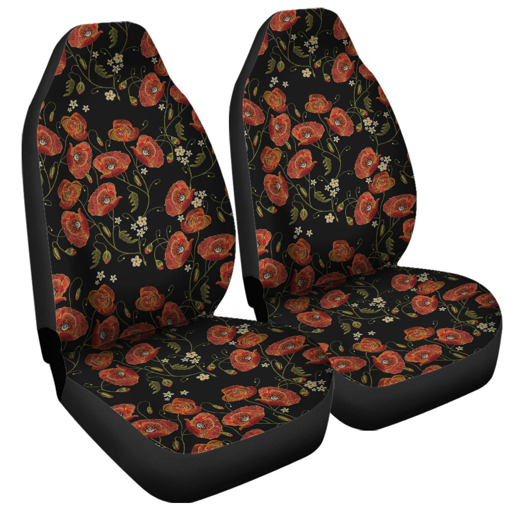 Embroidery Poppy Pattern Print Universal Fit Car Seat Covers