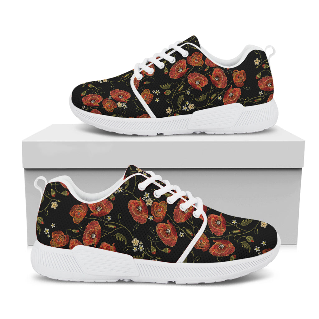 Embroidery Poppy Pattern Print White Athletic Shoes