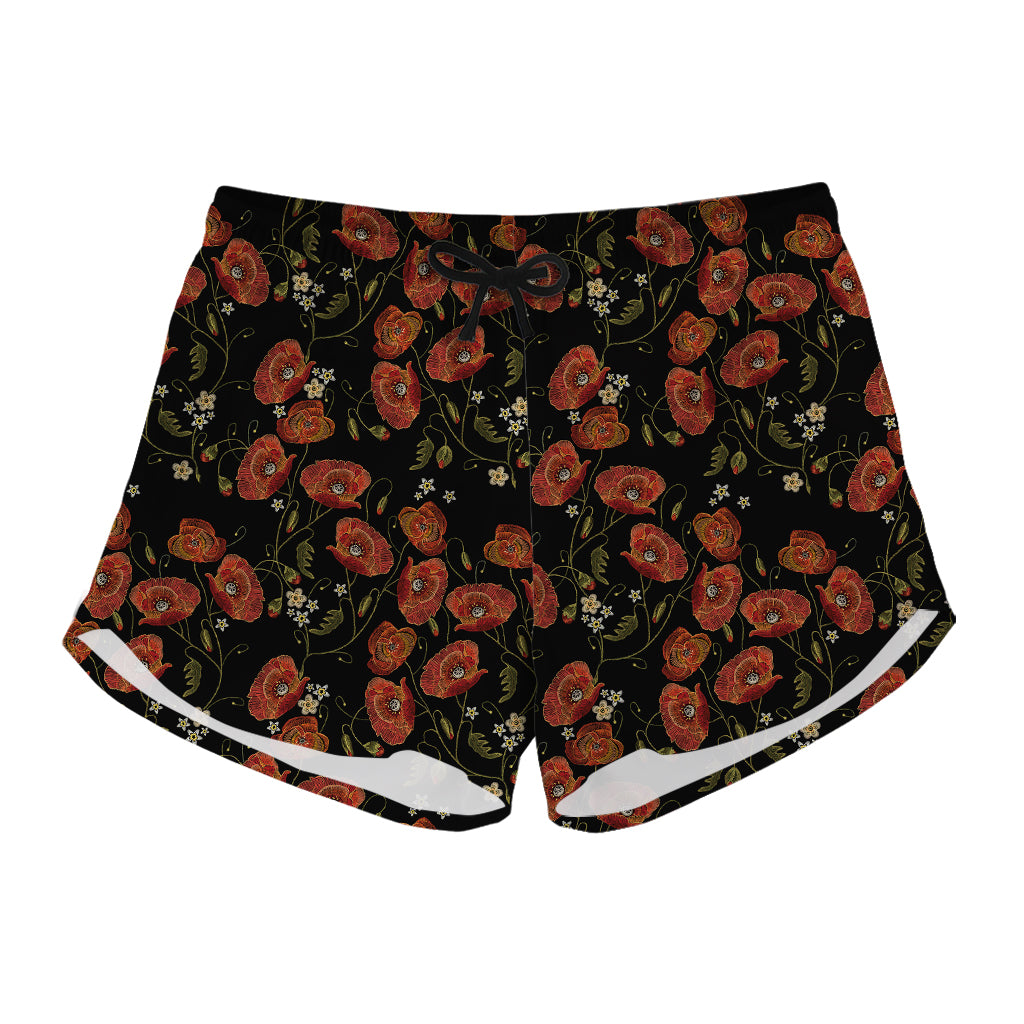 Embroidery Poppy Pattern Print Women's Shorts