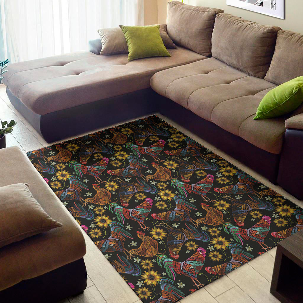 Embroidery Rooster Pattern Print Area Rug