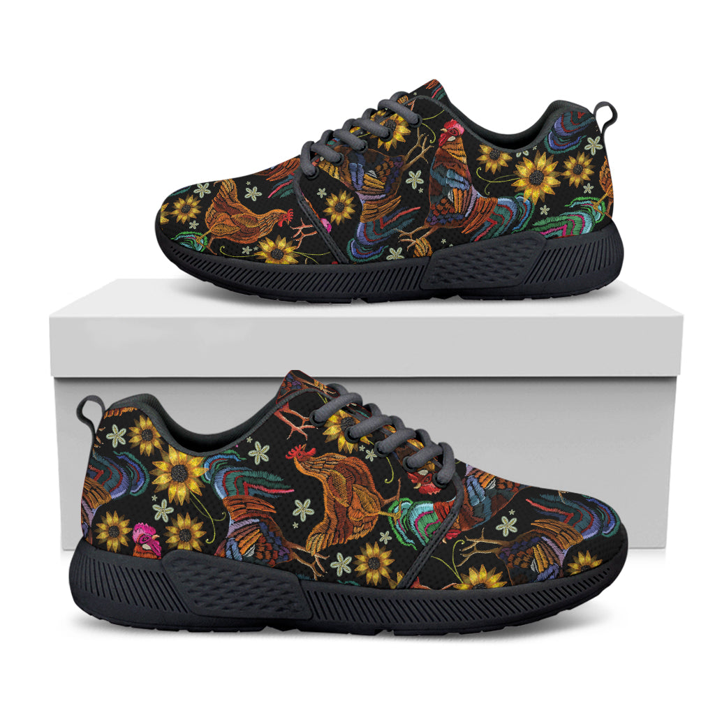 Embroidery Rooster Pattern Print Black Athletic Shoes