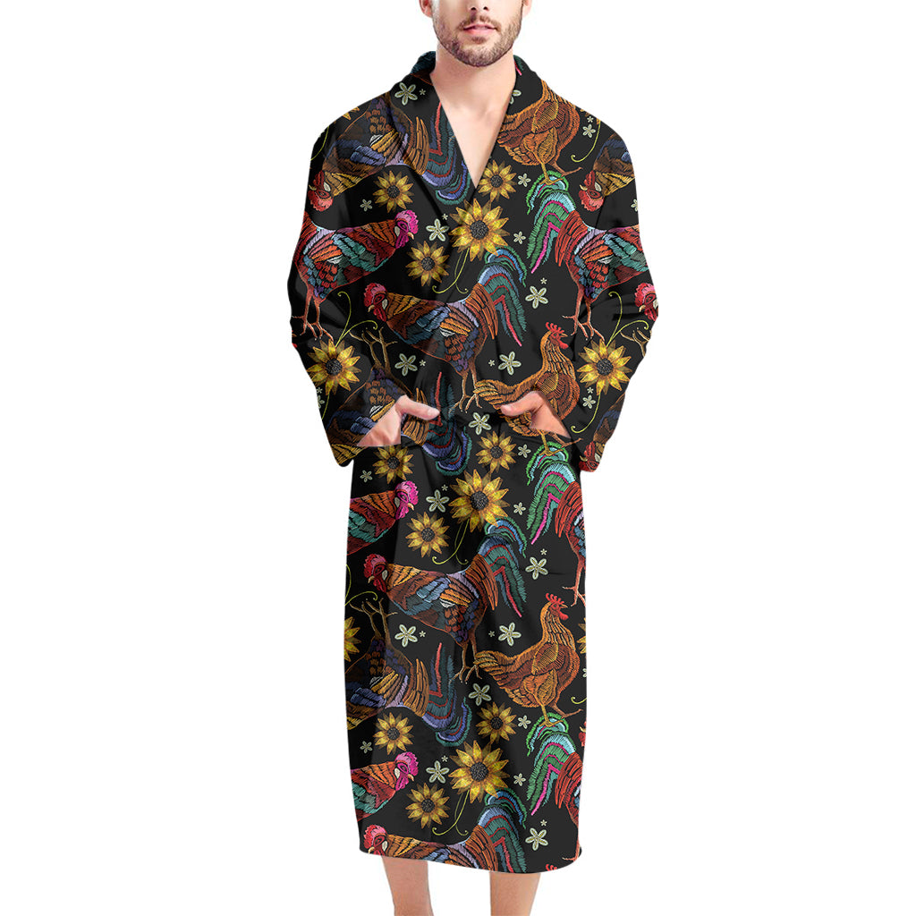 Embroidery Rooster Pattern Print Men's Bathrobe