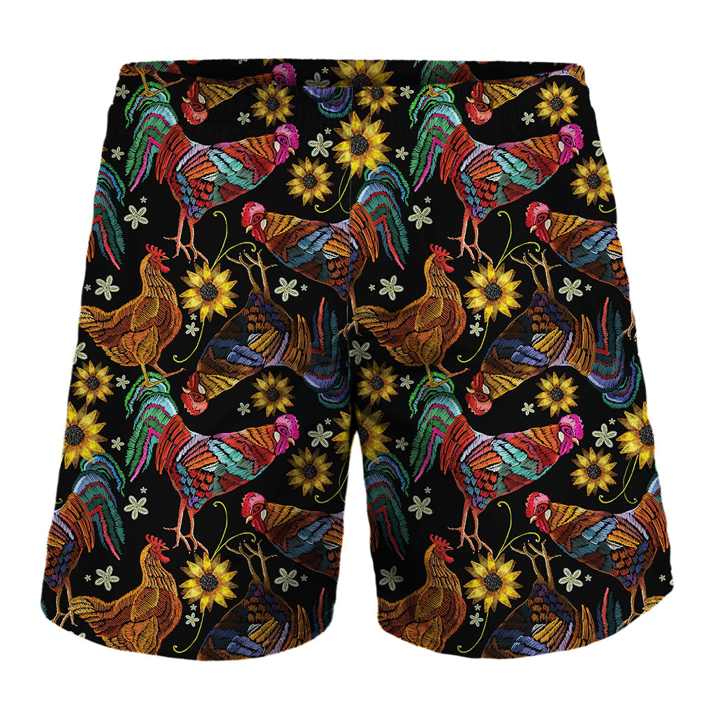 Embroidery Rooster Pattern Print Men's Shorts