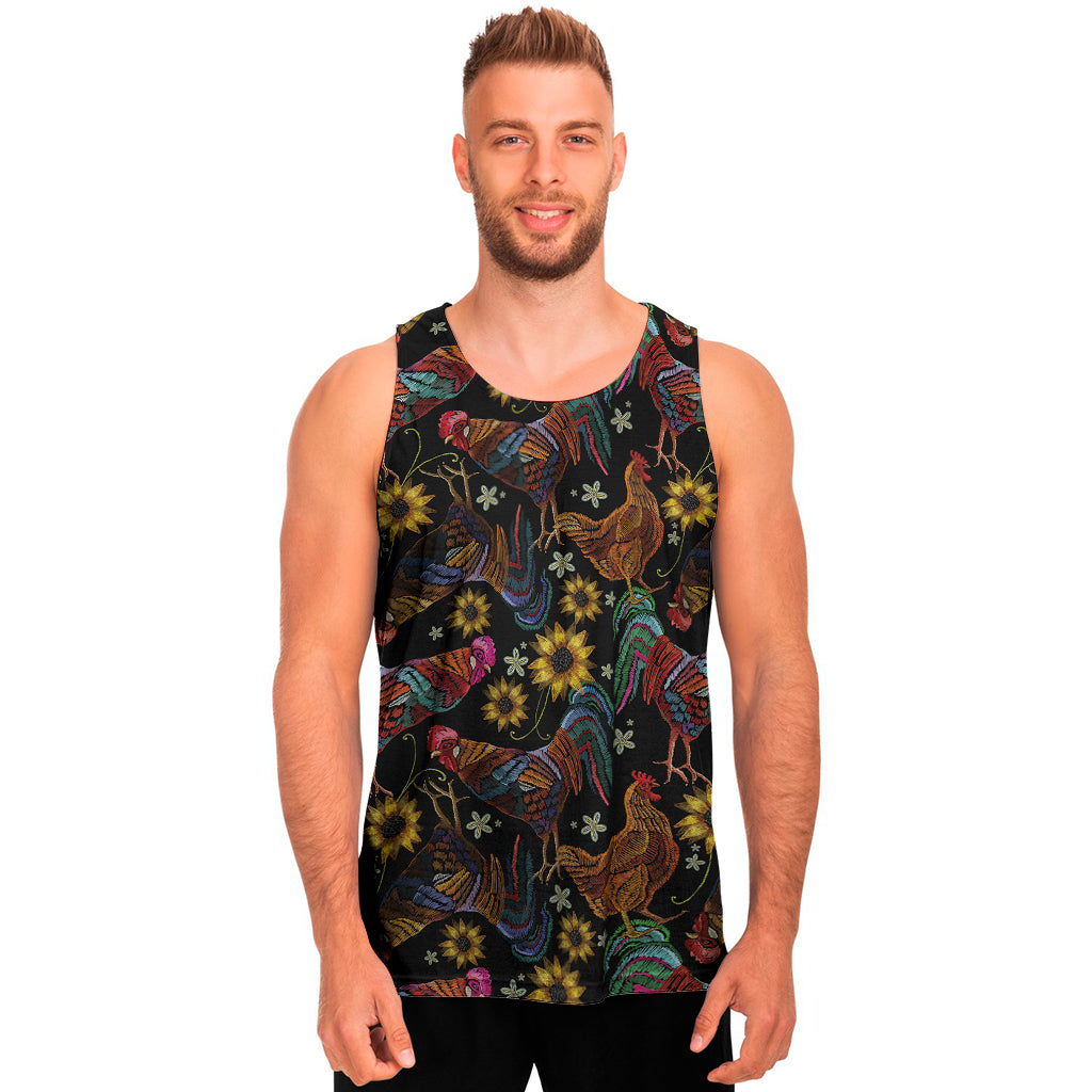 Embroidery Rooster Pattern Print Men's Tank Top