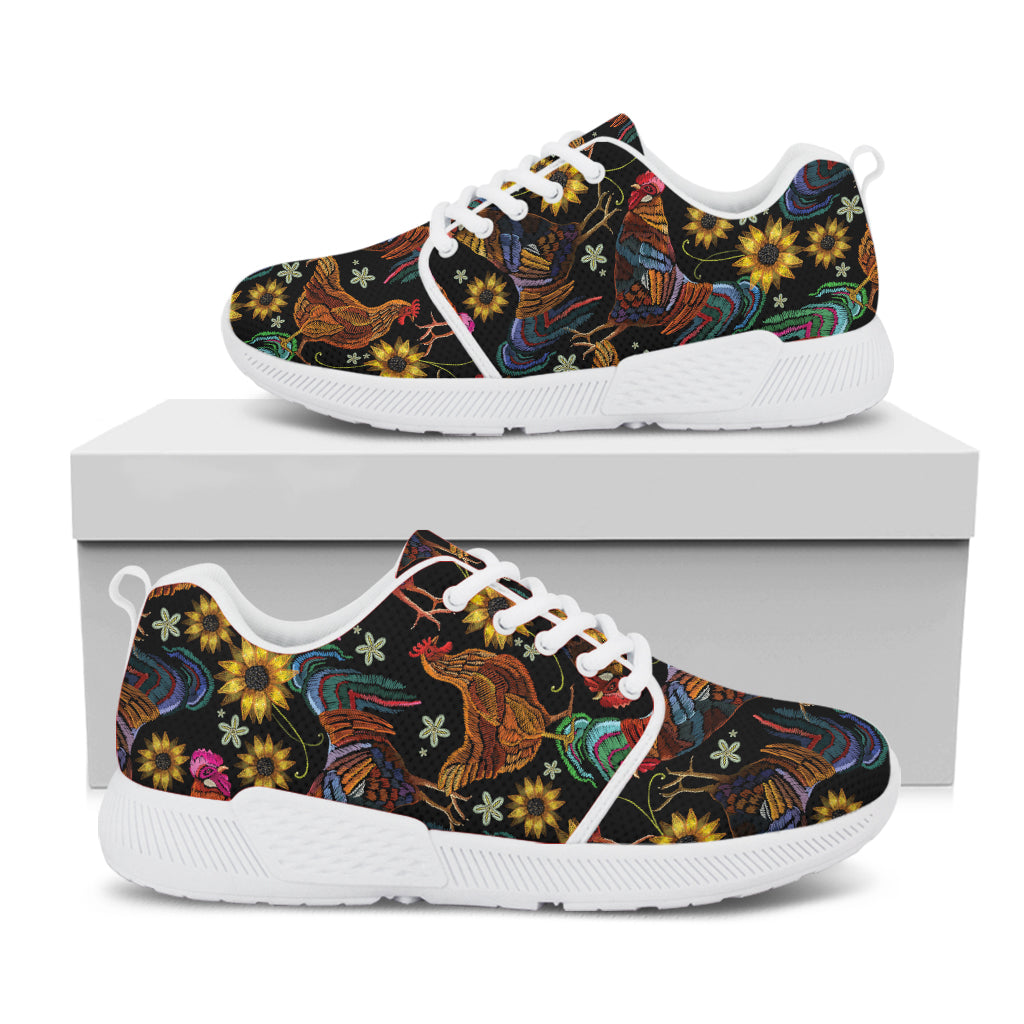 Embroidery Rooster Pattern Print White Athletic Shoes