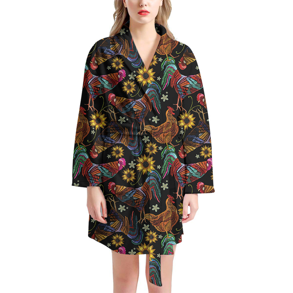 Embroidery Rooster Pattern Print Women's Bathrobe