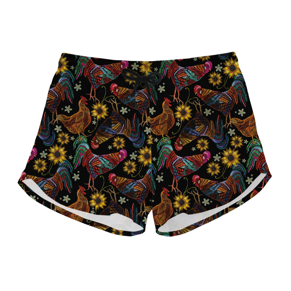 Embroidery Rooster Pattern Print Women's Shorts