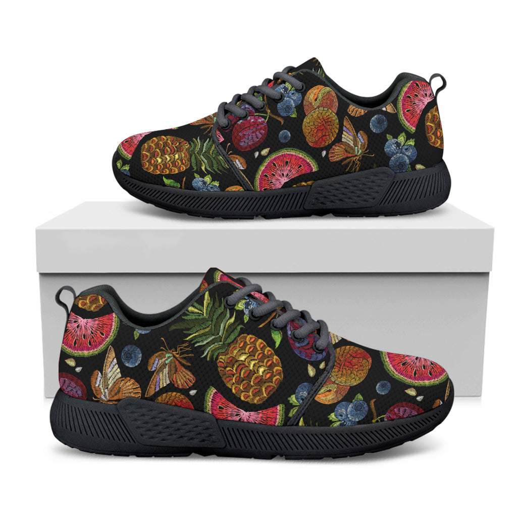 Embroidery Tropical Pattern Print Black Athletic Shoes