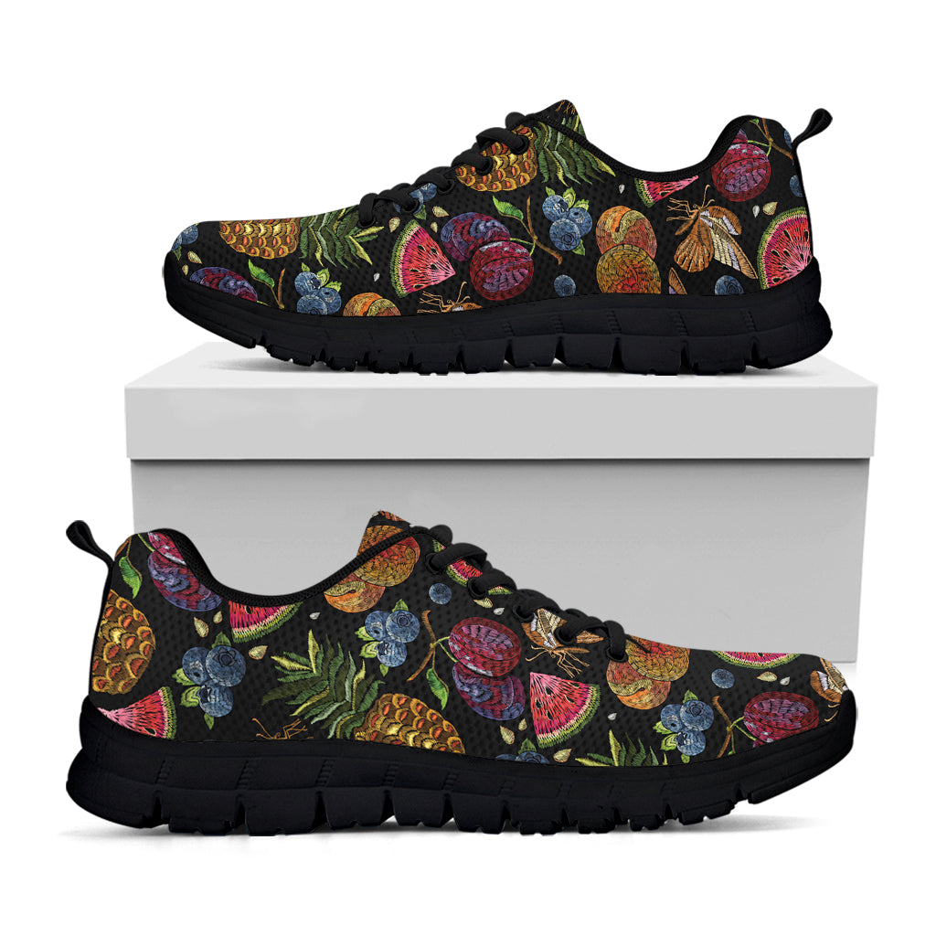 Embroidery Tropical Pattern Print Black Sneakers