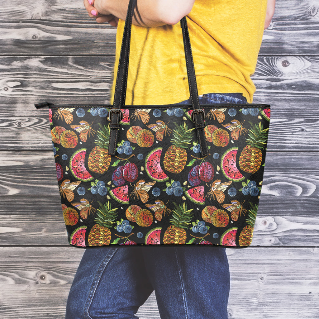 Embroidery Tropical Pattern Print Leather Tote Bag