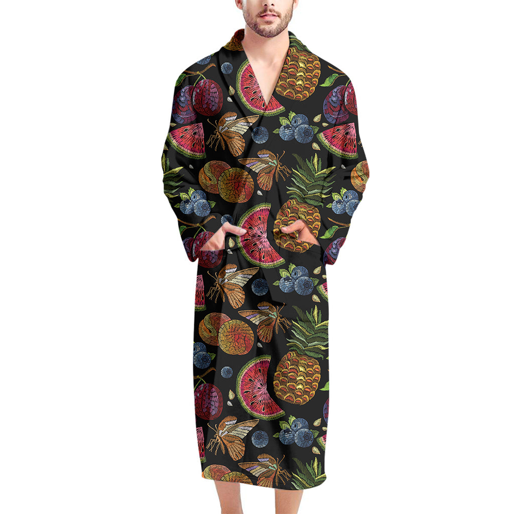 Embroidery Tropical Pattern Print Men's Bathrobe