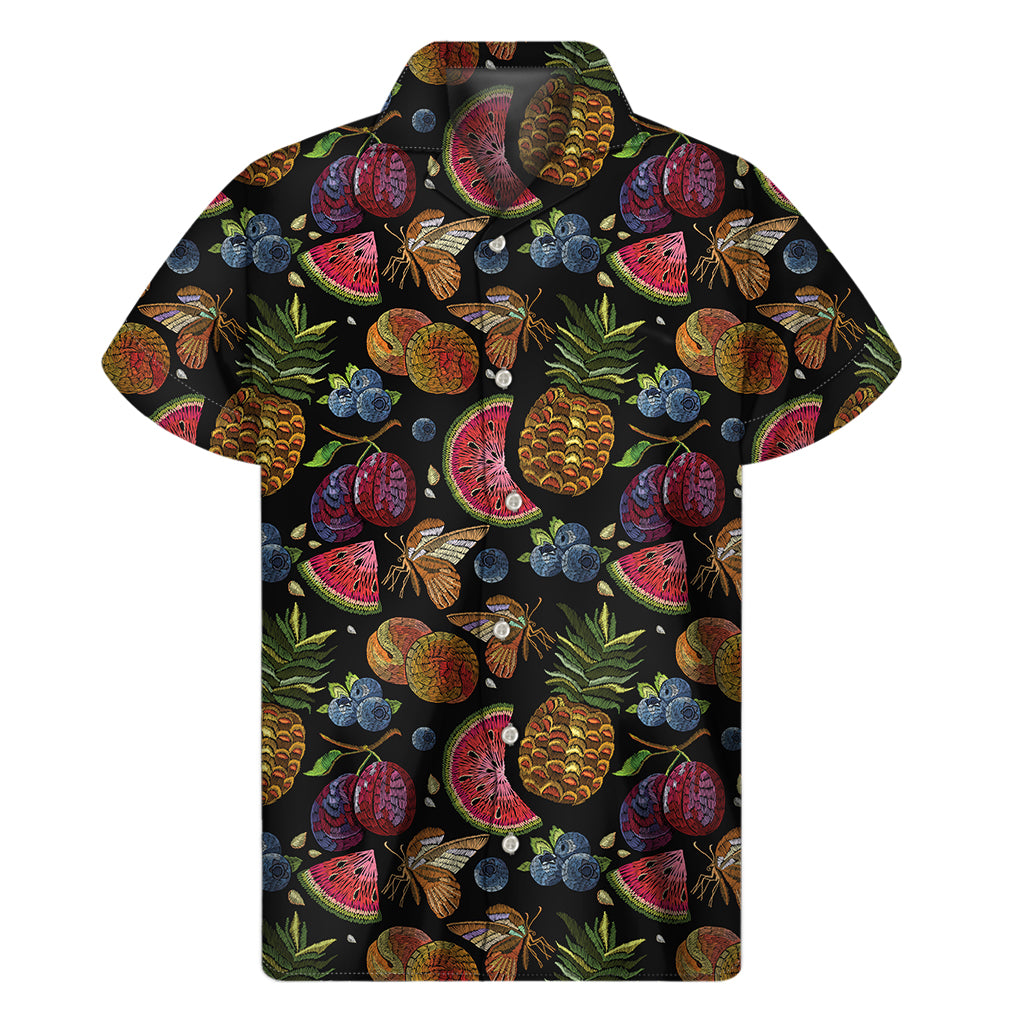 Embroidery Tropical Pattern Print Men's Short Sleeve Shirt