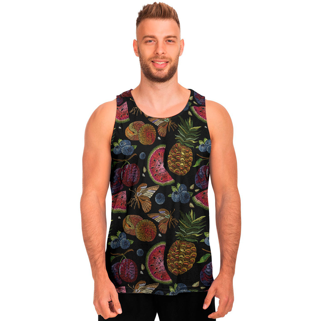 Embroidery Tropical Pattern Print Men's Tank Top