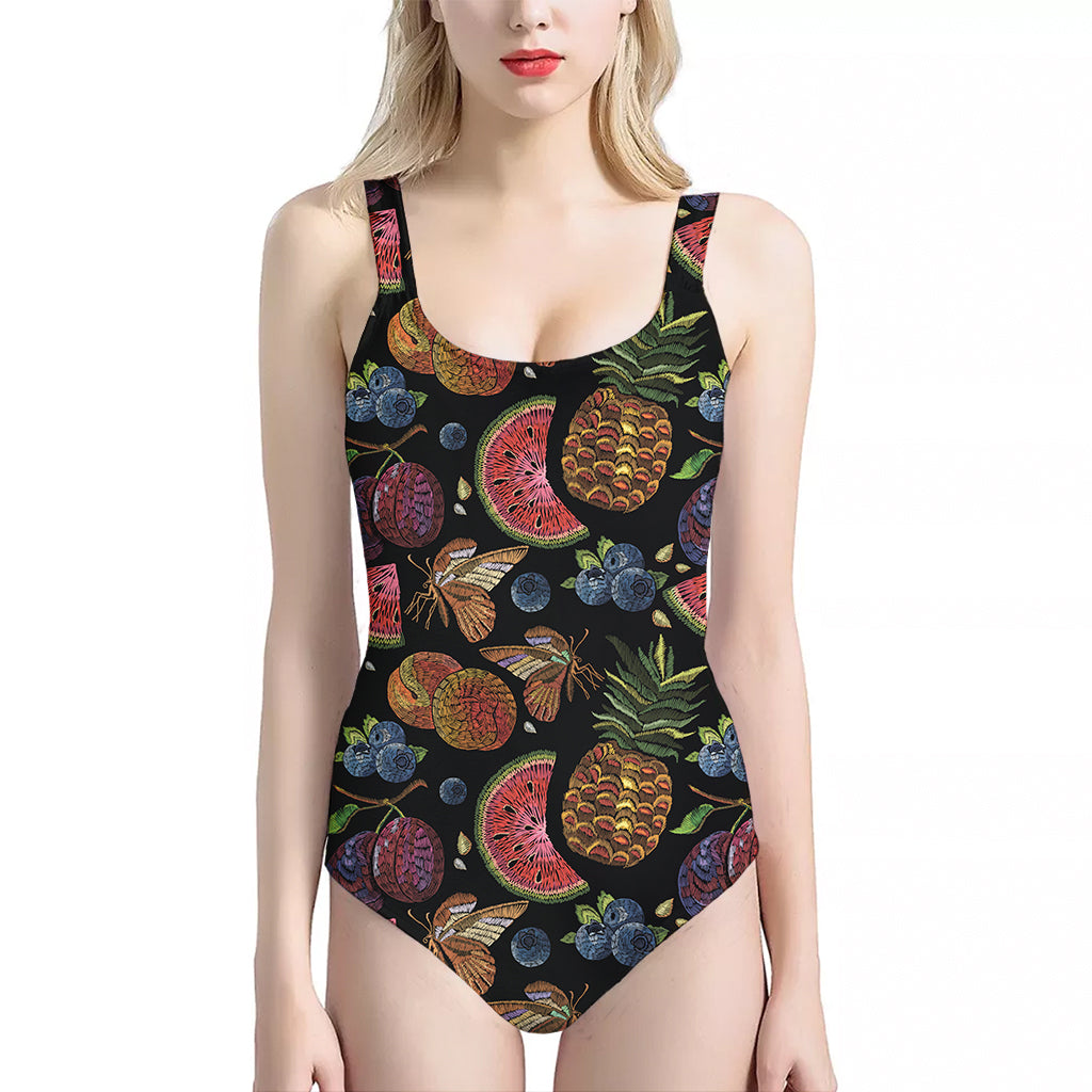 Embroidery Tropical Pattern Print One Piece Halter Neck Swimsuit