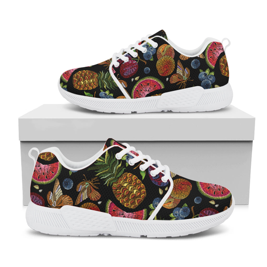 Embroidery Tropical Pattern Print White Athletic Shoes