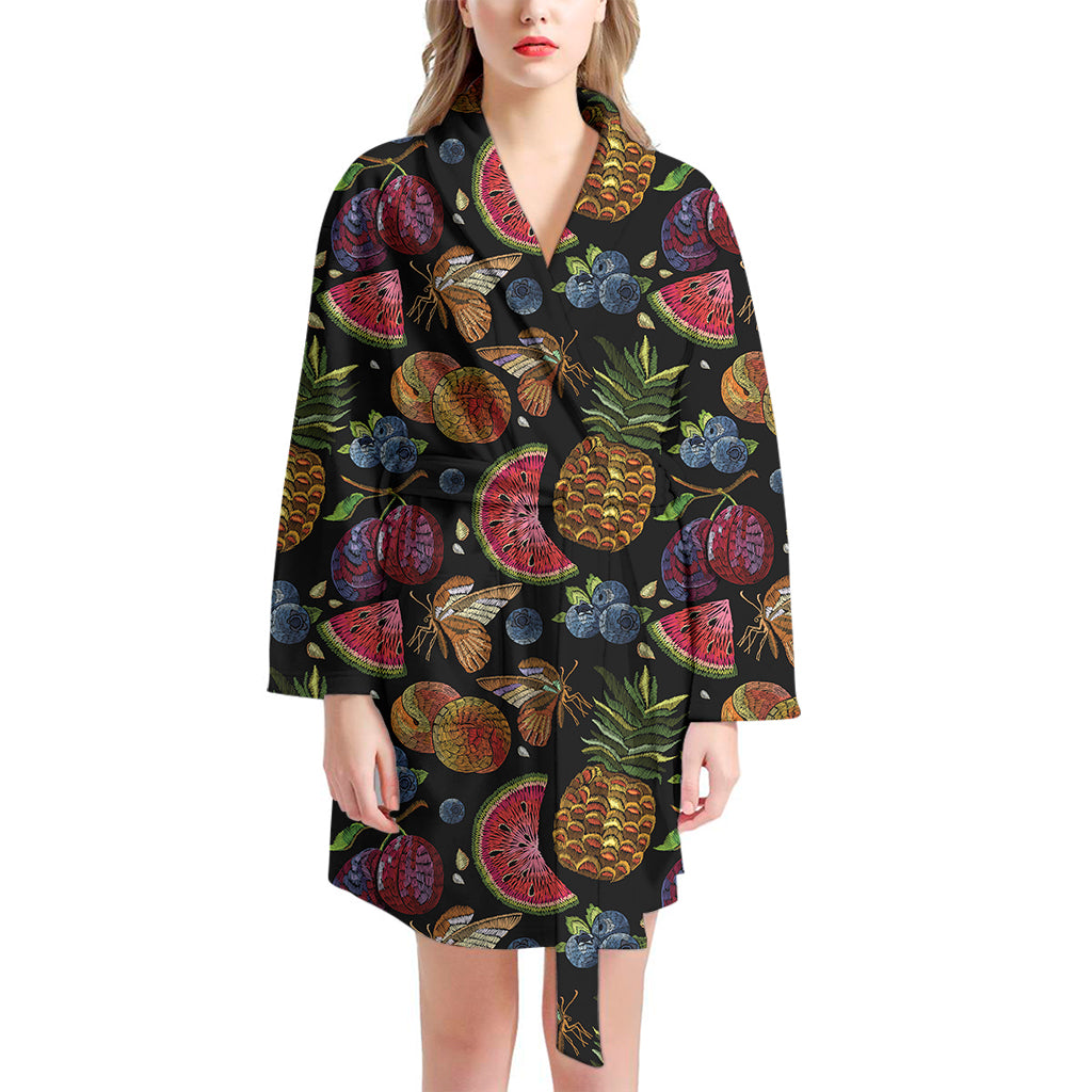 Embroidery Tropical Pattern Print Women's Bathrobe