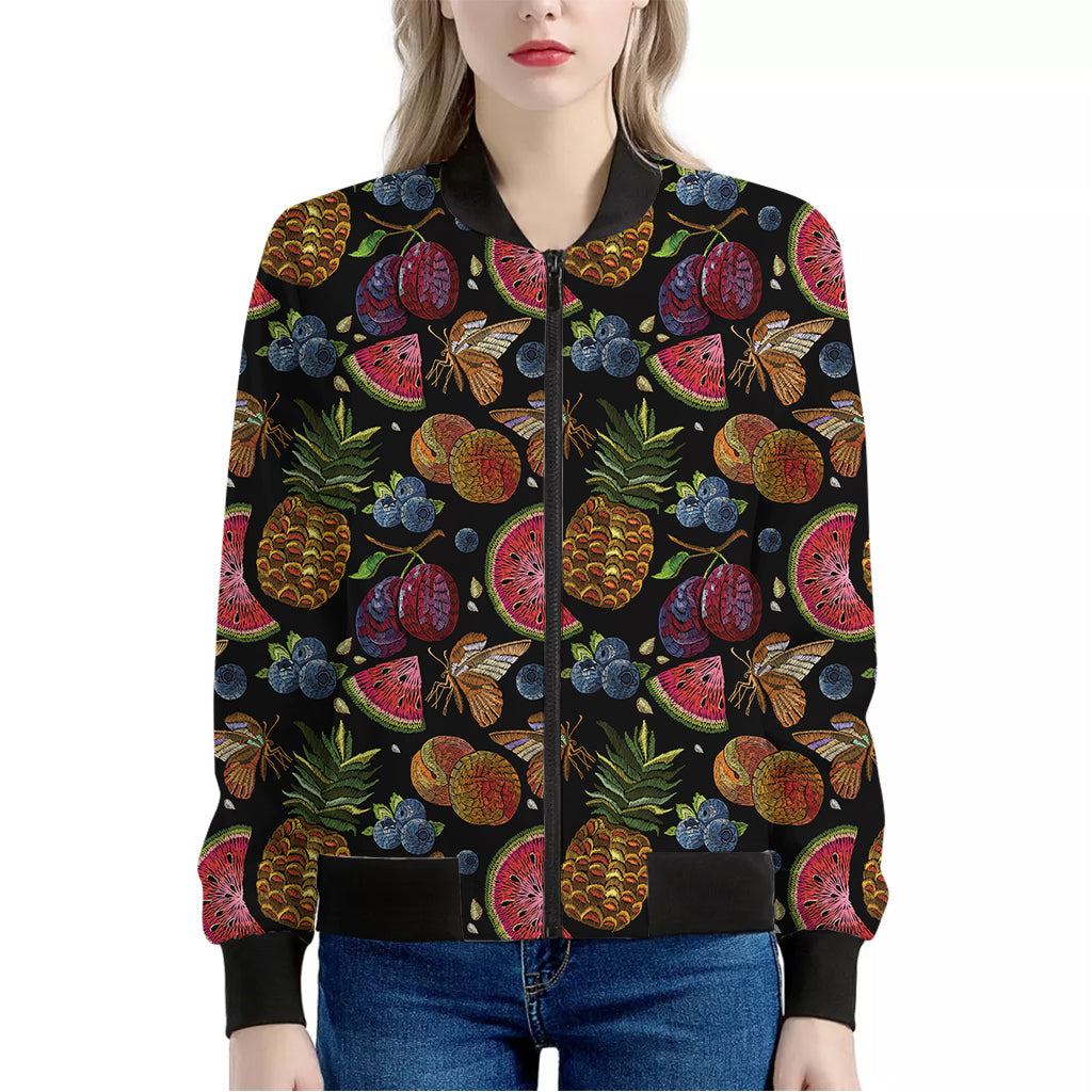 Embroidery Tropical Pattern Print Women's Bomber Jacket