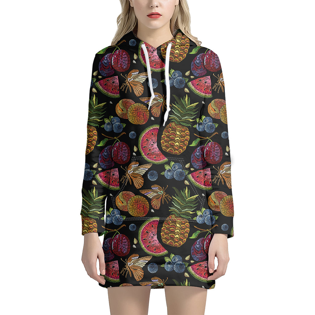 Embroidery Tropical Pattern Print Women's Pullover Hoodie Dress