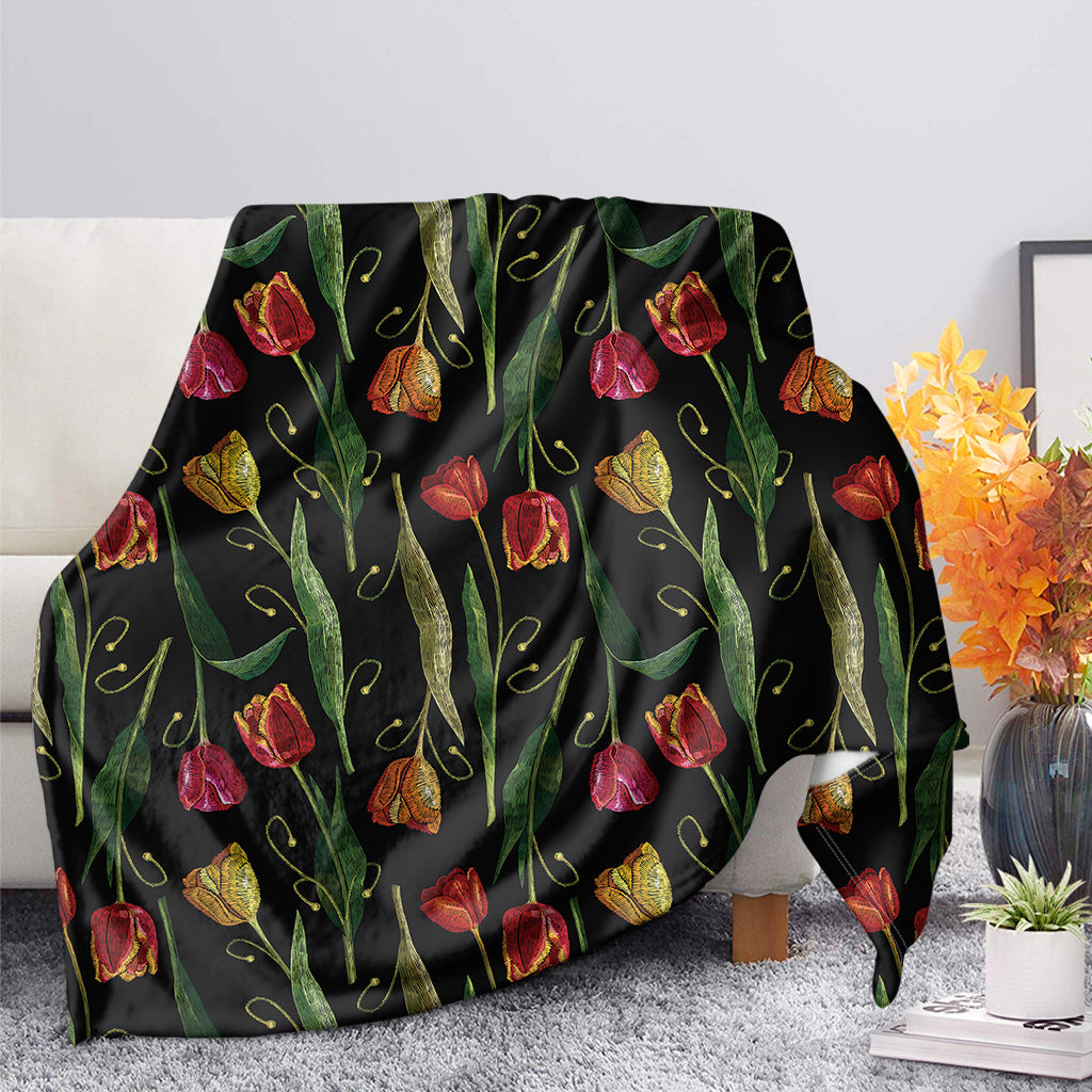 Embroidery Tulip Pattern Print Blanket