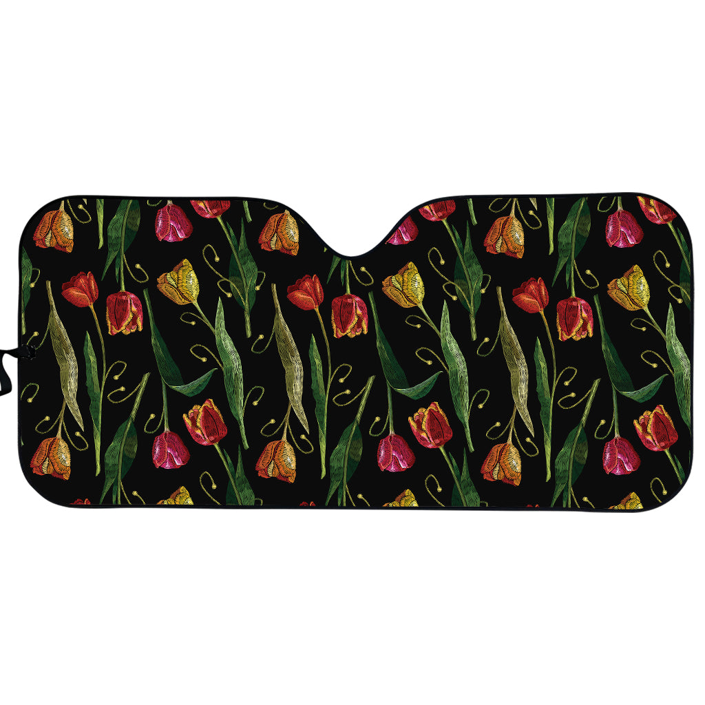 Embroidery Tulip Pattern Print Car Sun Shade