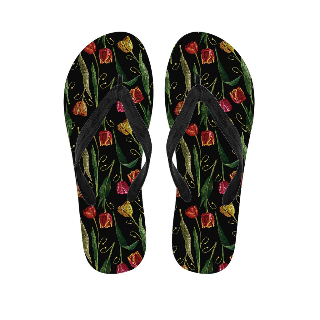 Embroidery Tulip Pattern Print Flip Flops