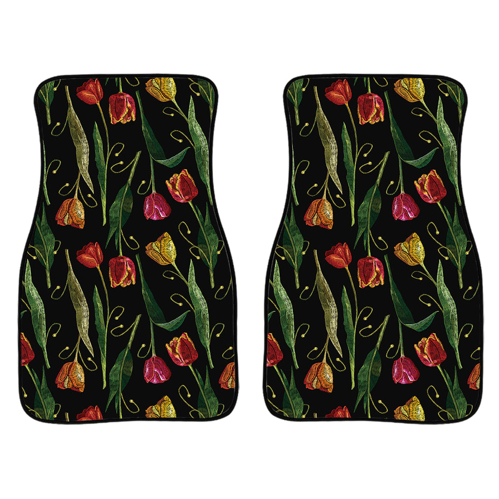 Embroidery Tulip Pattern Print Front Car Floor Mats