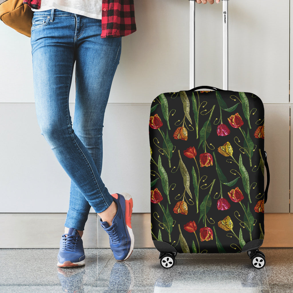 Embroidery Tulip Pattern Print Luggage Cover