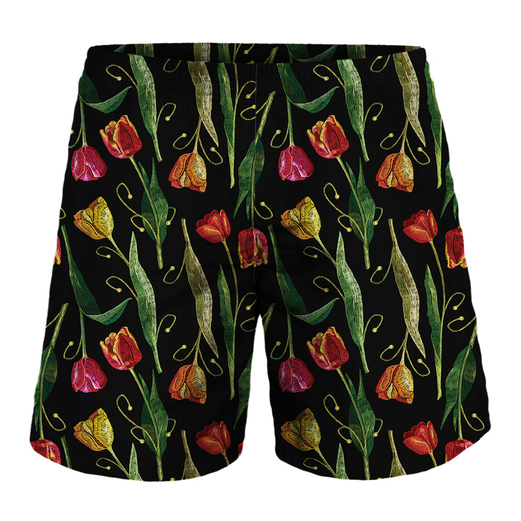 Embroidery Tulip Pattern Print Men's Shorts