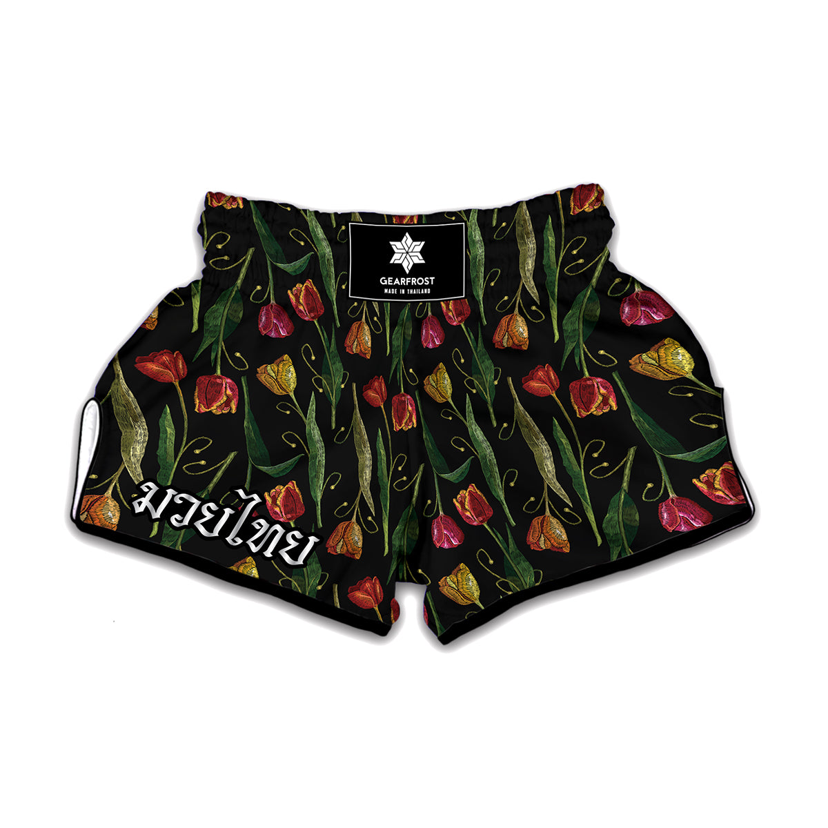 Embroidery Tulip Pattern Print Muay Thai Boxing Shorts