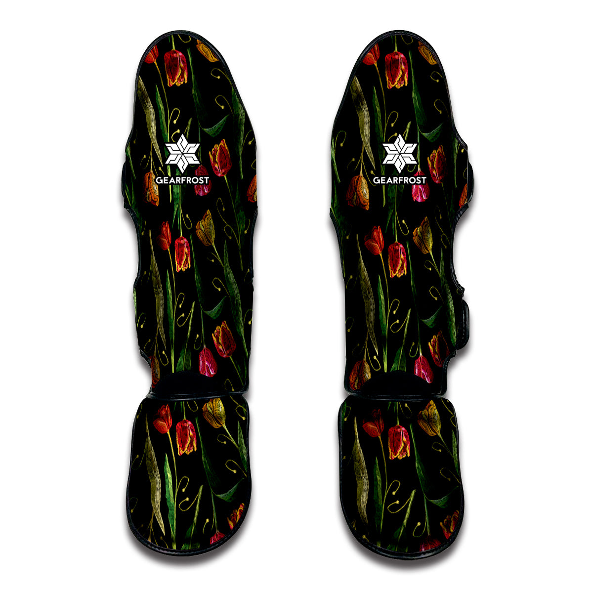 Embroidery Tulip Pattern Print Muay Thai Shin Guards