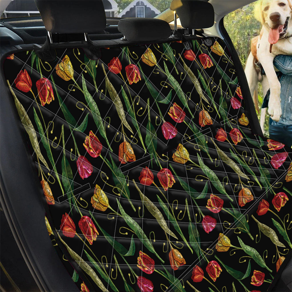 Embroidery Tulip Pattern Print Pet Car Back Seat Cover