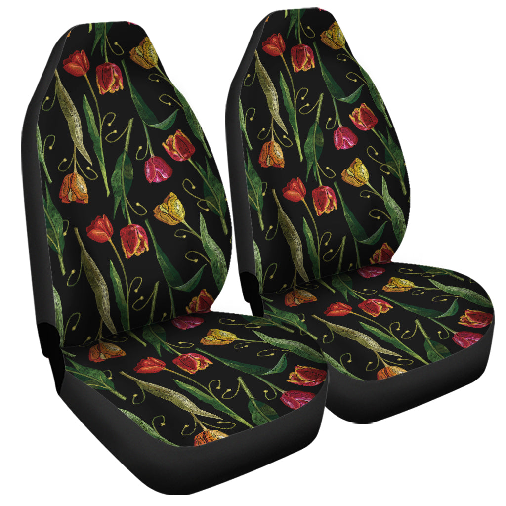 Embroidery Tulip Pattern Print Universal Fit Car Seat Covers