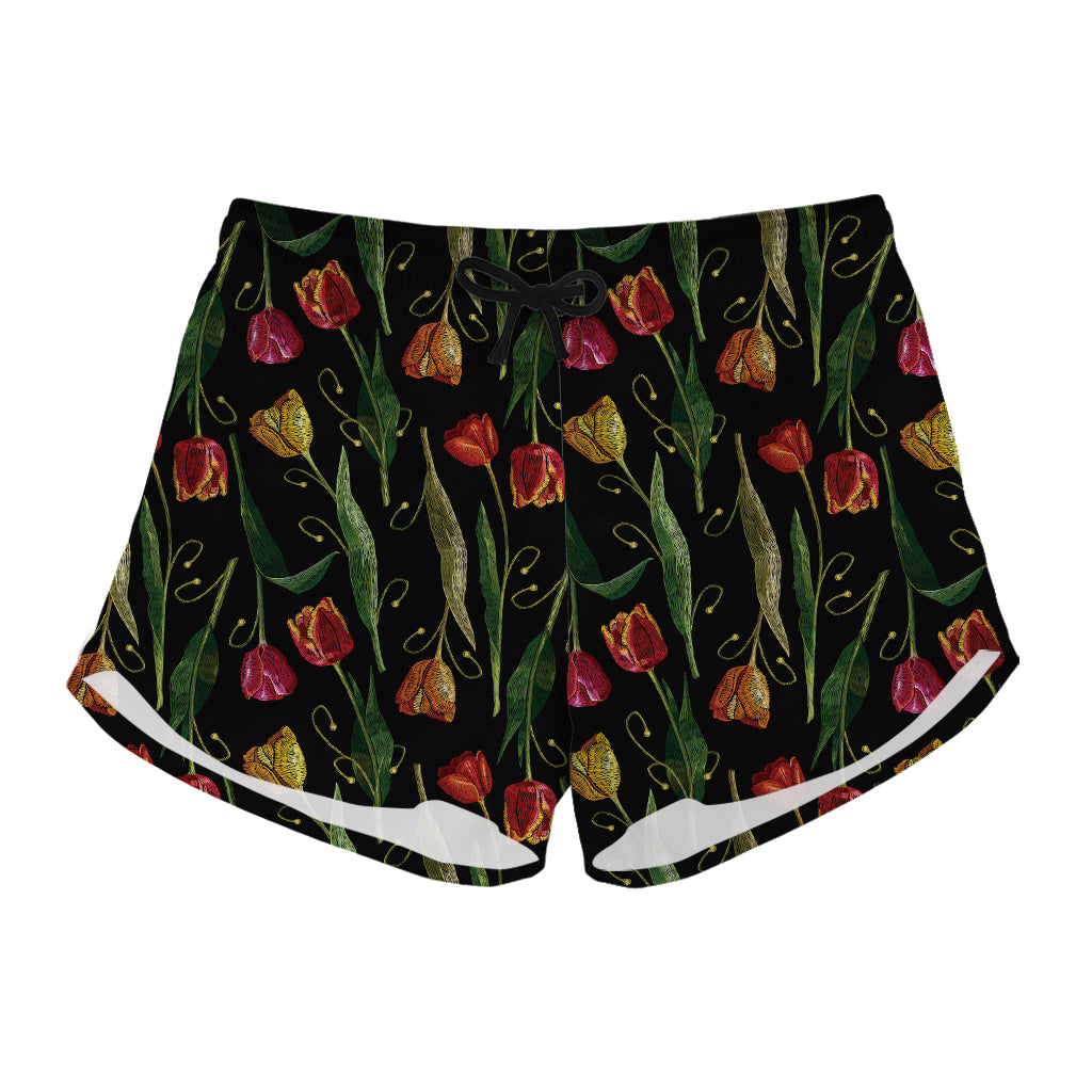 Embroidery Tulip Pattern Print Women's Shorts