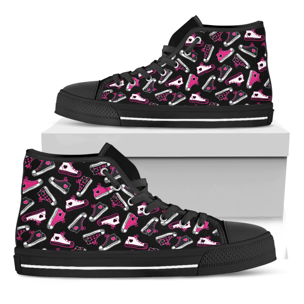 Emo Shoes Pattern Print Black High Top Shoes