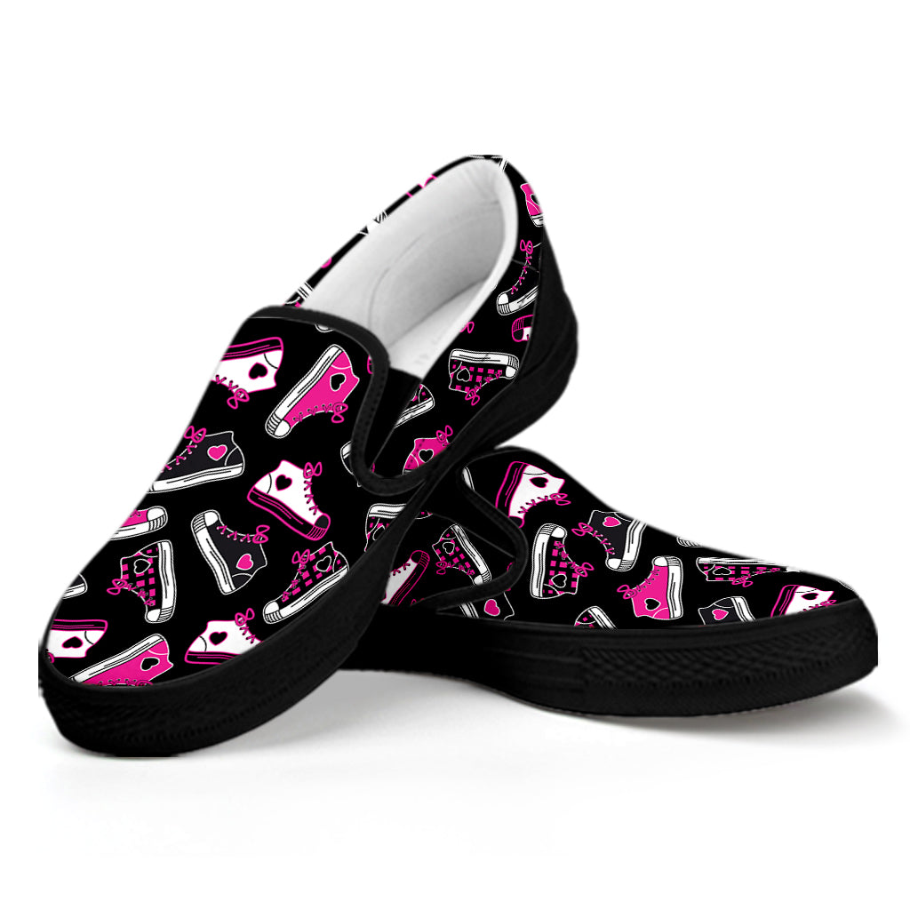 Emo Shoes Pattern Print Black Slip On Shoes