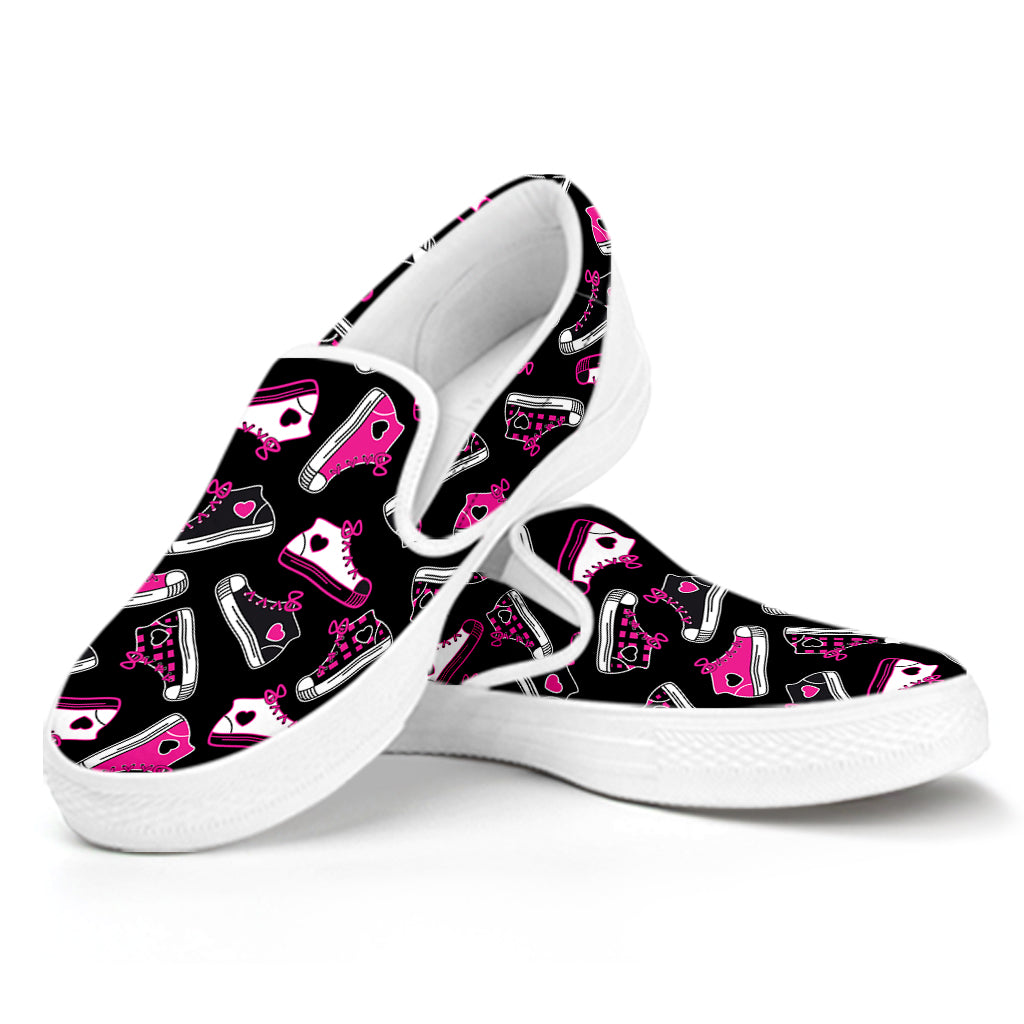 Emo Shoes Pattern Print White Slip On Shoes