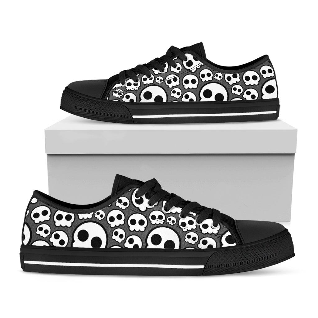 Emo Skull Pattern Print Black Low Top Shoes