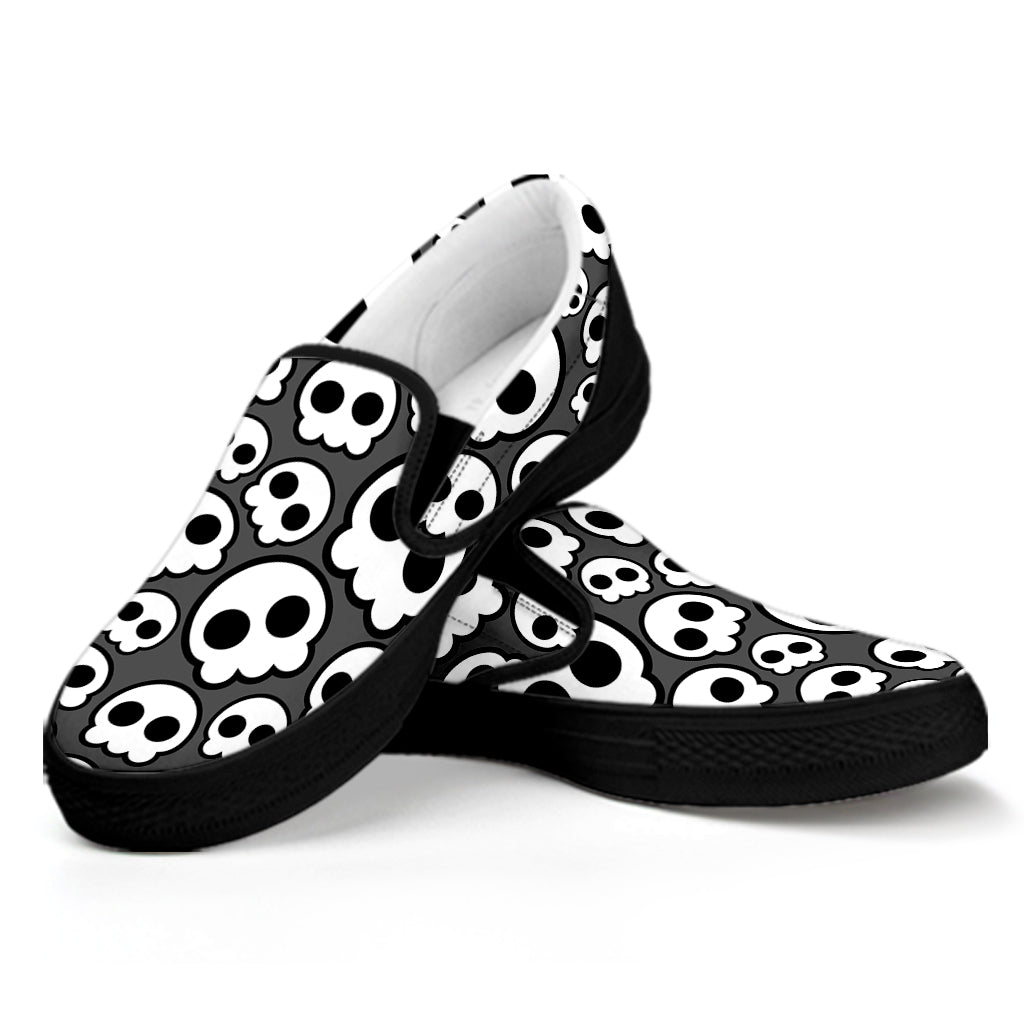 Emo Skull Pattern Print Black Slip On Shoes