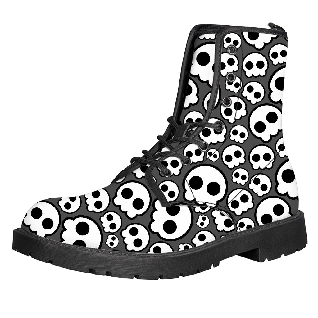 Emo Skull Pattern Print Leather Boots