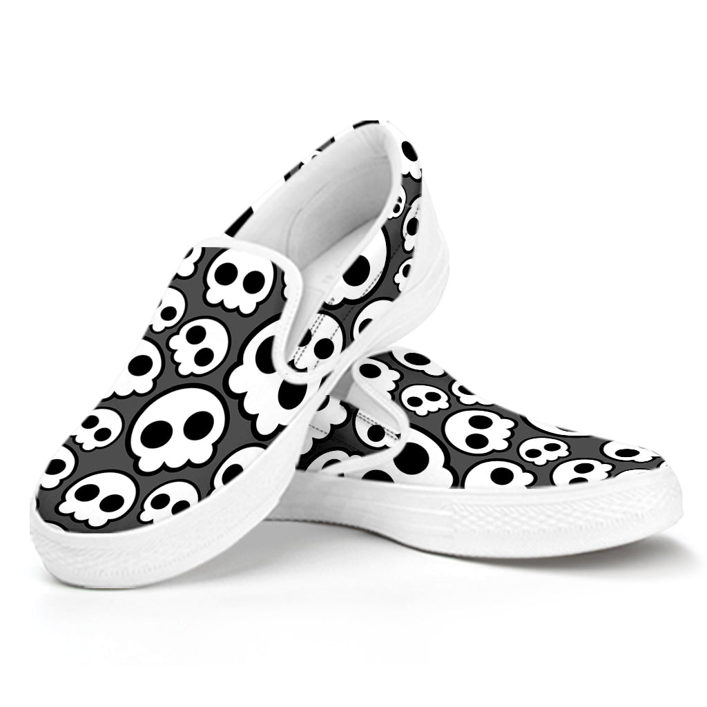 Emo Skull Pattern Print White Slip On Shoes