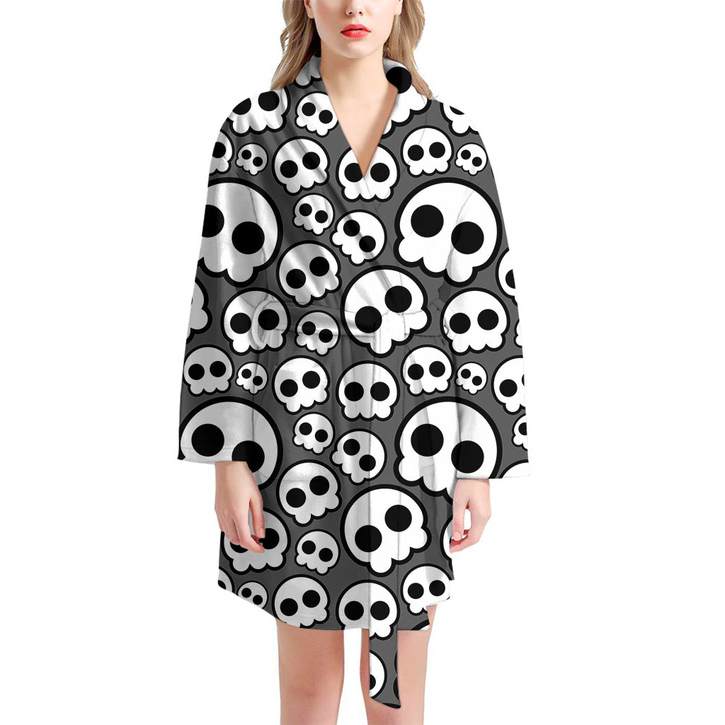 Emo Skull Pattern Print Women's Bathrobe