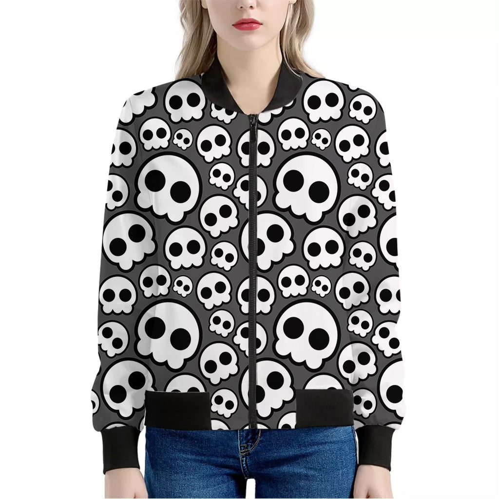 Emo Skull Pattern Print Women's Bomber Jacket