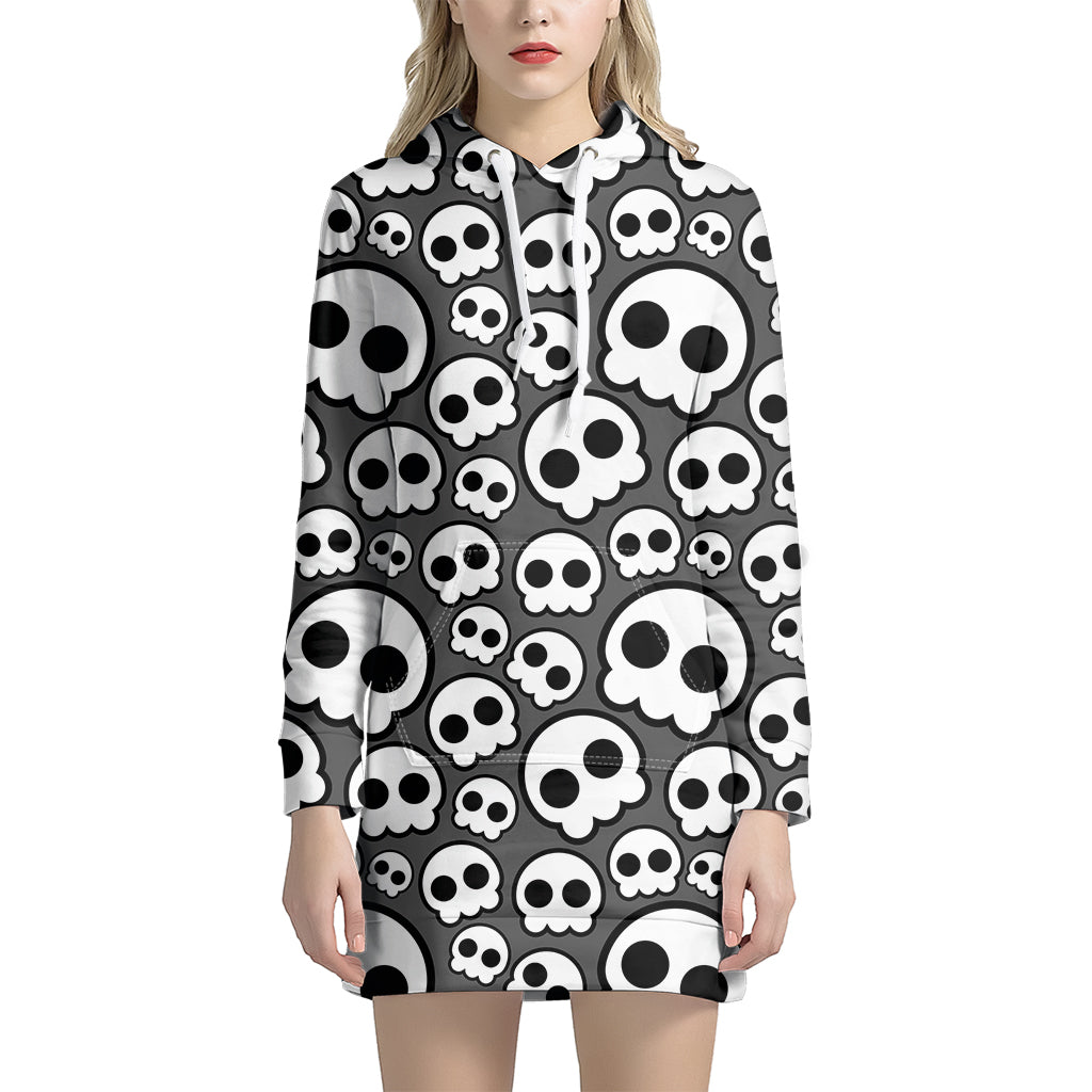 Emo Skull Pattern Print Women's Pullover Hoodie Dress