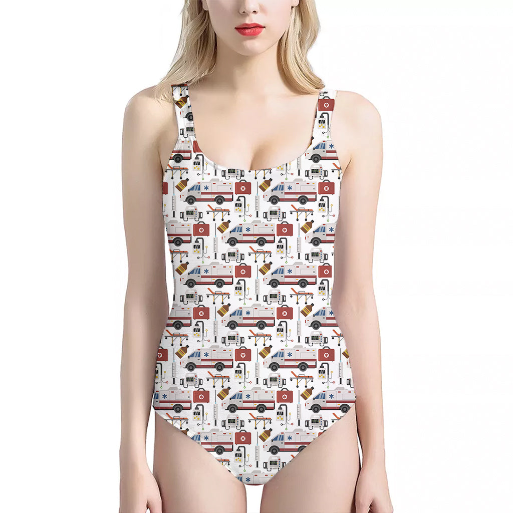 EMS Paramedic Pattern Print One Piece Halter Neck Swimsuit