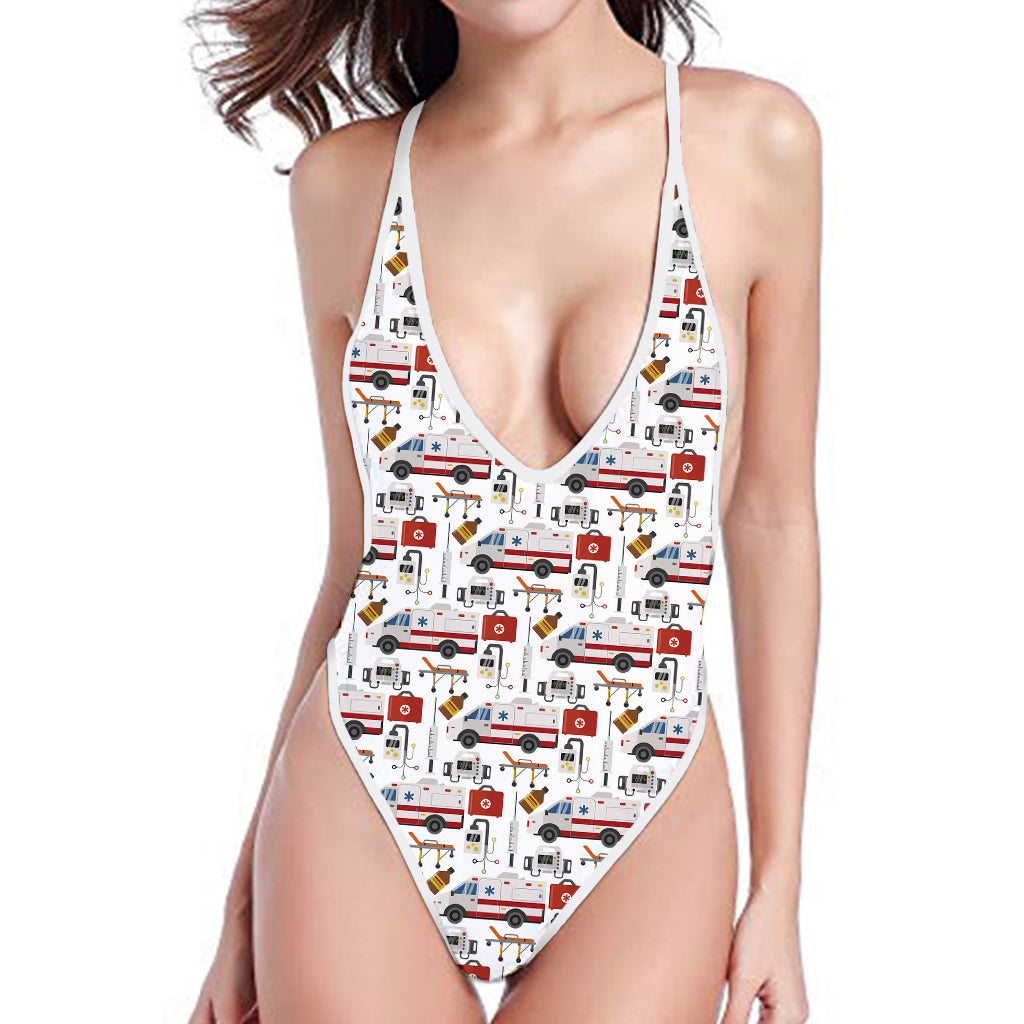 EMS Paramedic Pattern Print One Piece High Cut Swimsuit