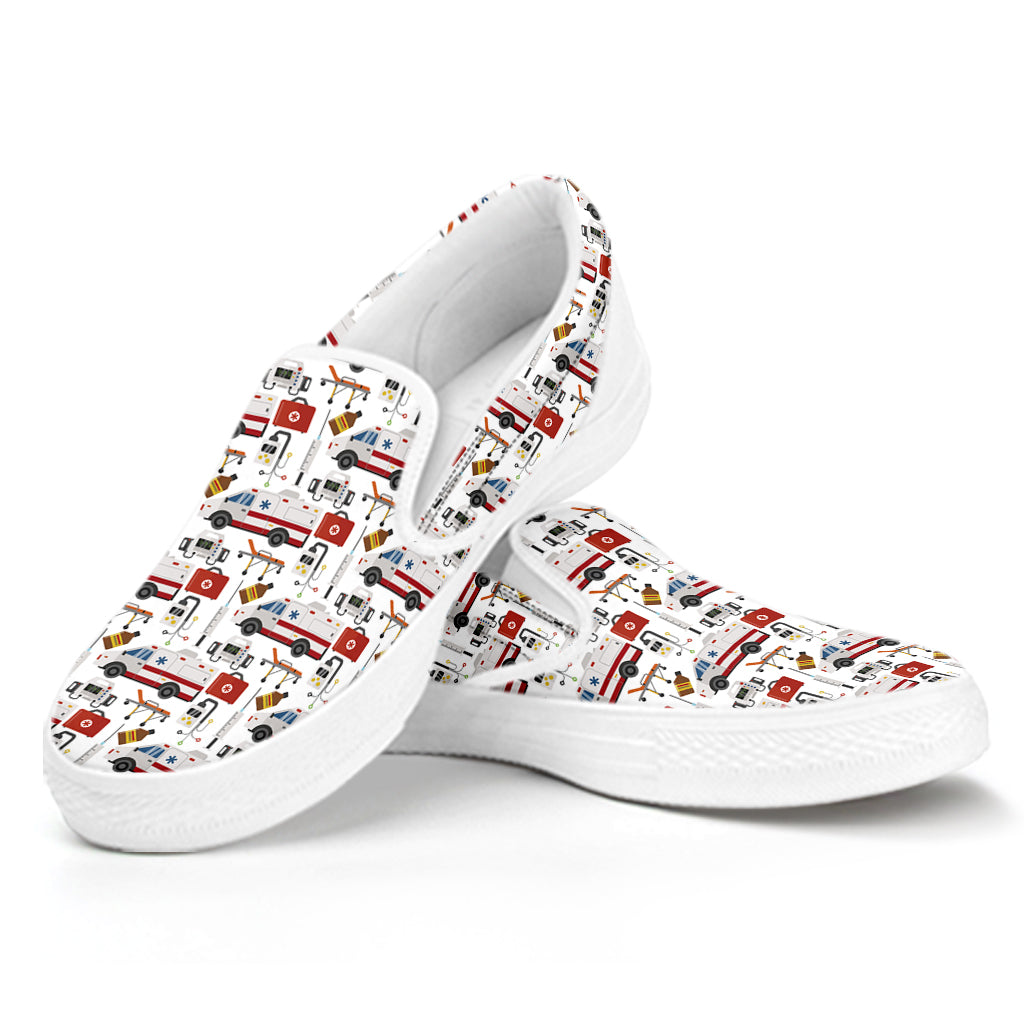 EMS Paramedic Pattern Print White Slip On Shoes