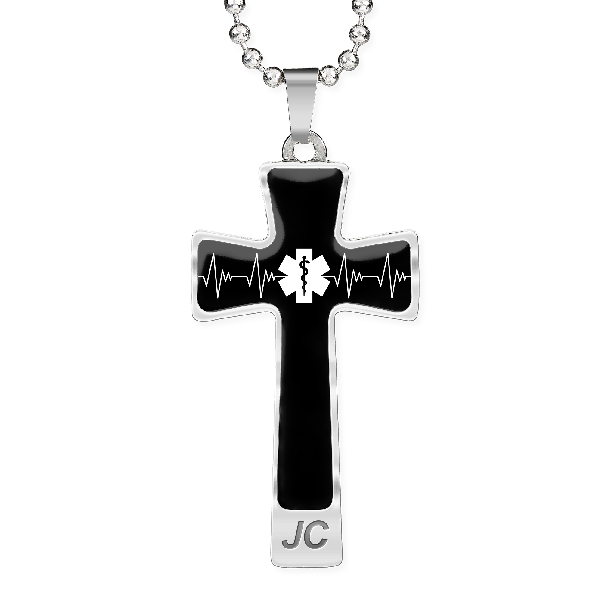 EMT Heartbeat Cross Necklace