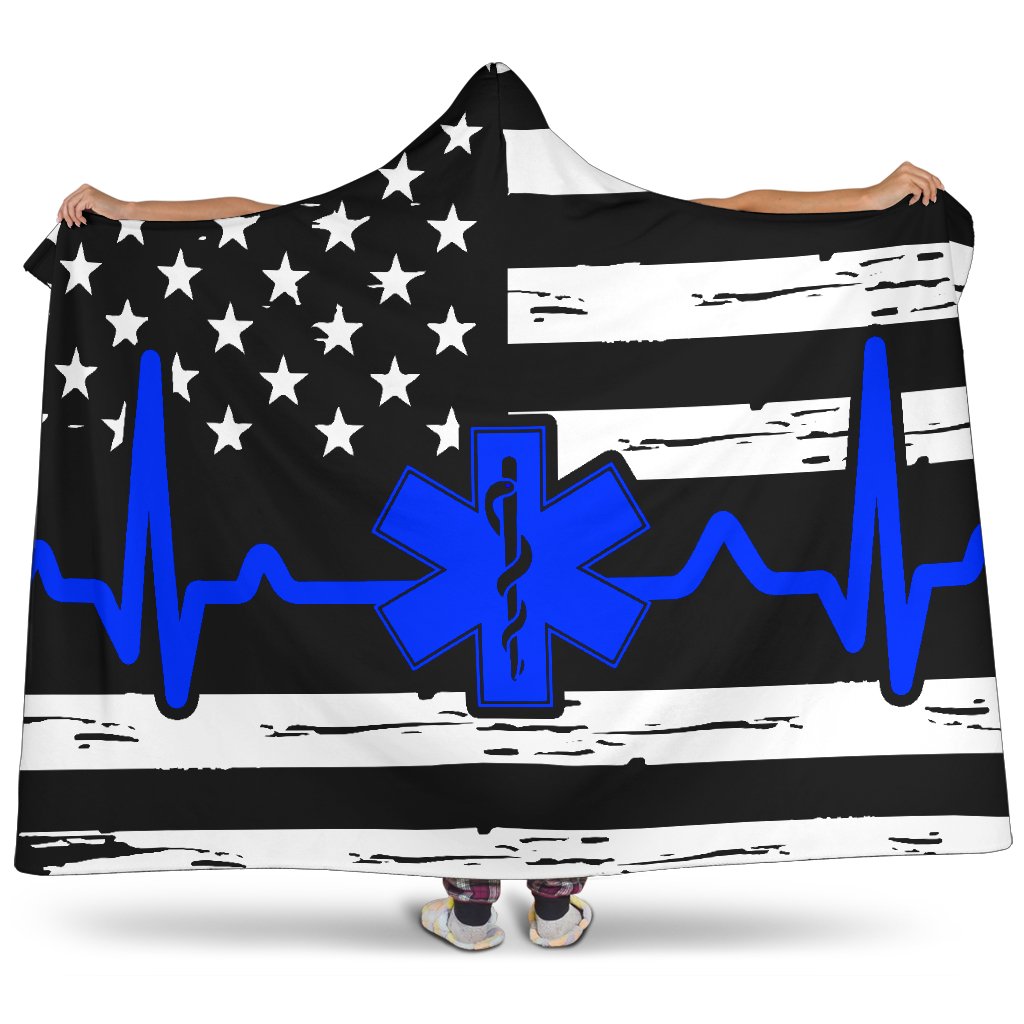 EMT/Paramedic Heartbeat Flag Hooded Blanket